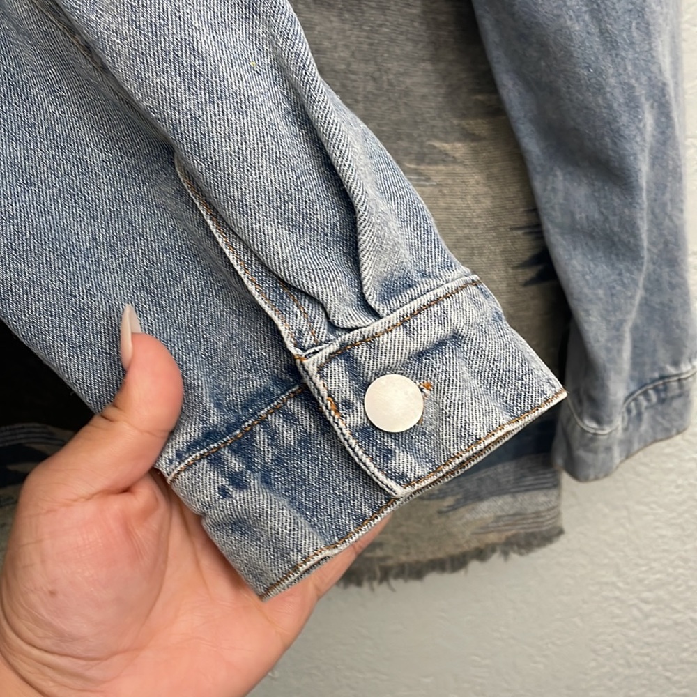 Aztec Design Distressed Denim Jacket - Picture 10 of 14